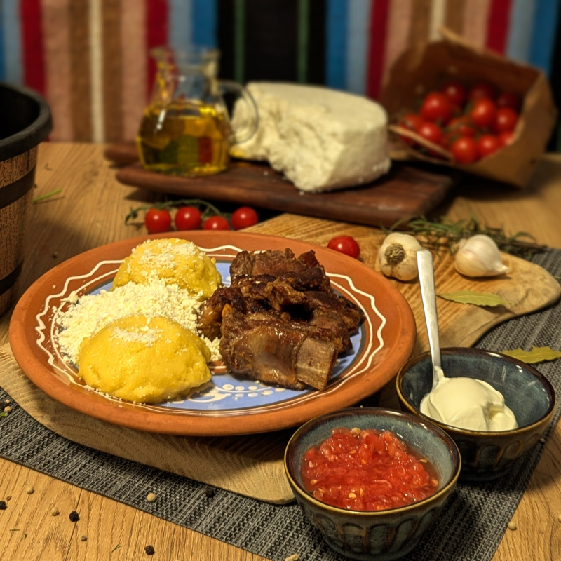 Friptură de porc cu mămăligă